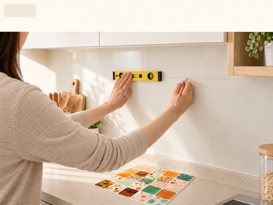 Warm Patchwork installation: Measure and plan the tile layout.