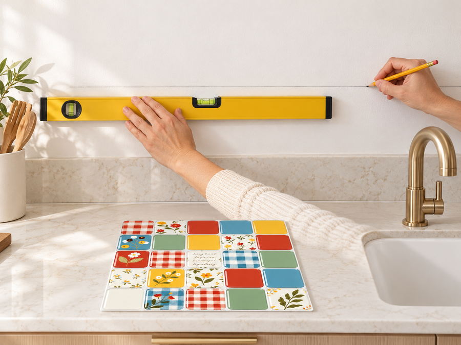 Cottage Patchwork installation: Measure and plan the tile layout.