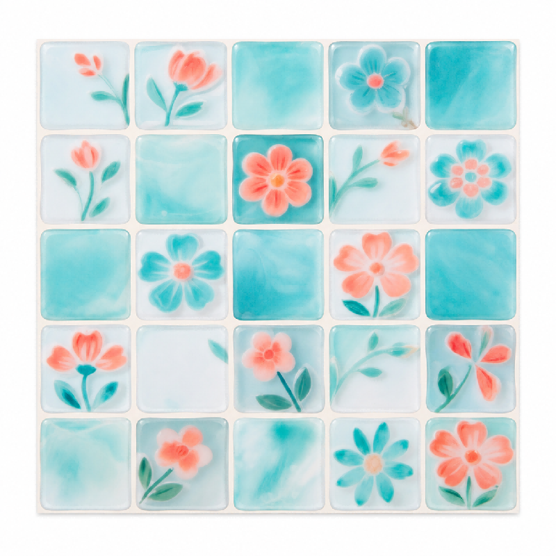 Aqua Floral Peel & Stick Wall Tiles