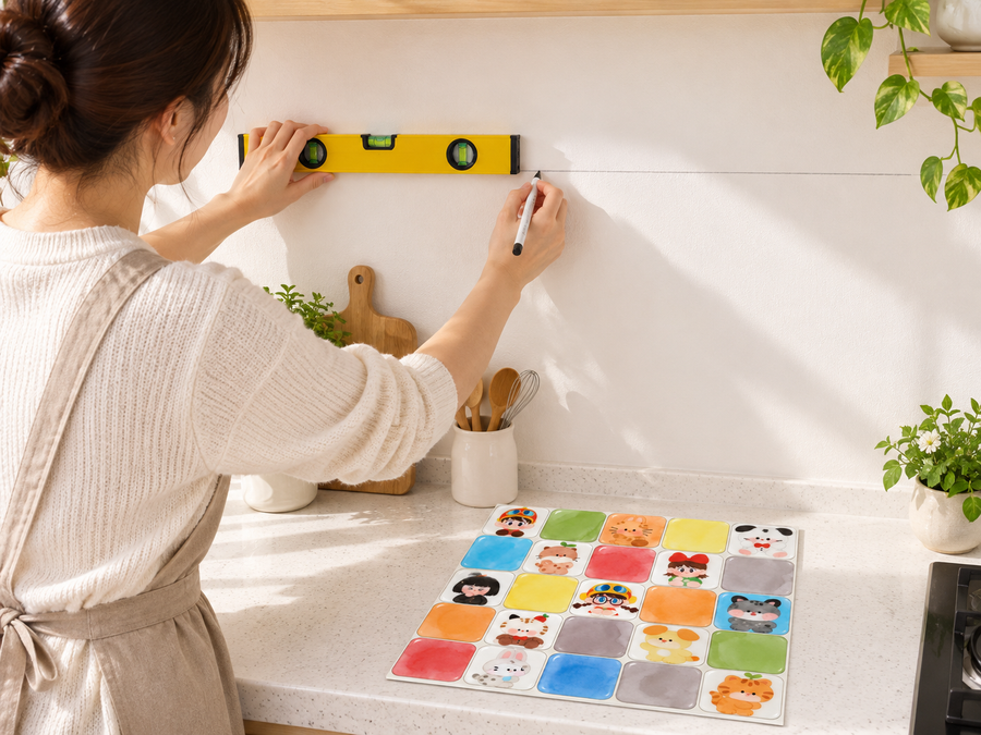 Little Faces installation: Measure and plan the tile layout.