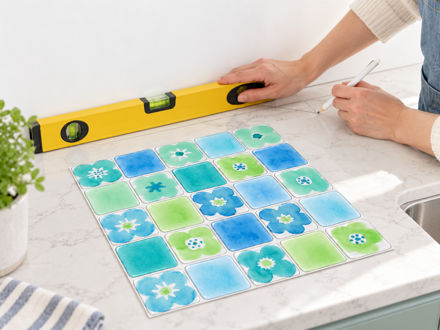 Blue Meadow installation: Measure and plan the tile layout.