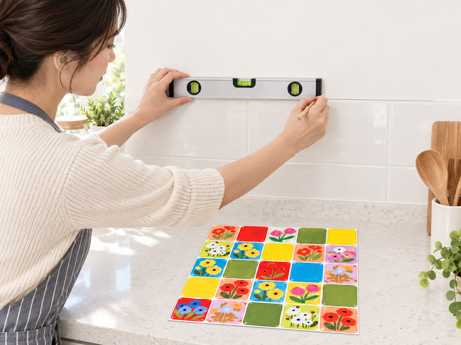 Retro Garden installation: Measure and plan the tile layout.