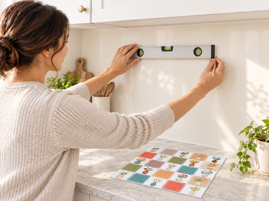 Little Vases installation: Measure and plan the tile layout.
