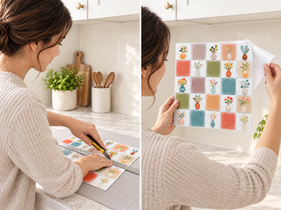 Little Vases installation: Trim the tile sheet and peel its backing as needed.