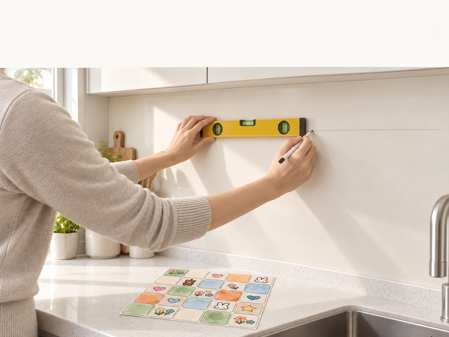 Bunny Doodles installation: Measure and plan the tile layout.