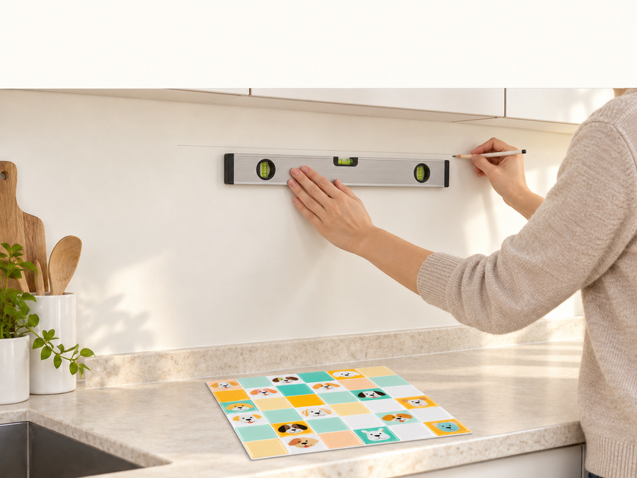 Playful Puppies installation: Measure and plan the tile layout.