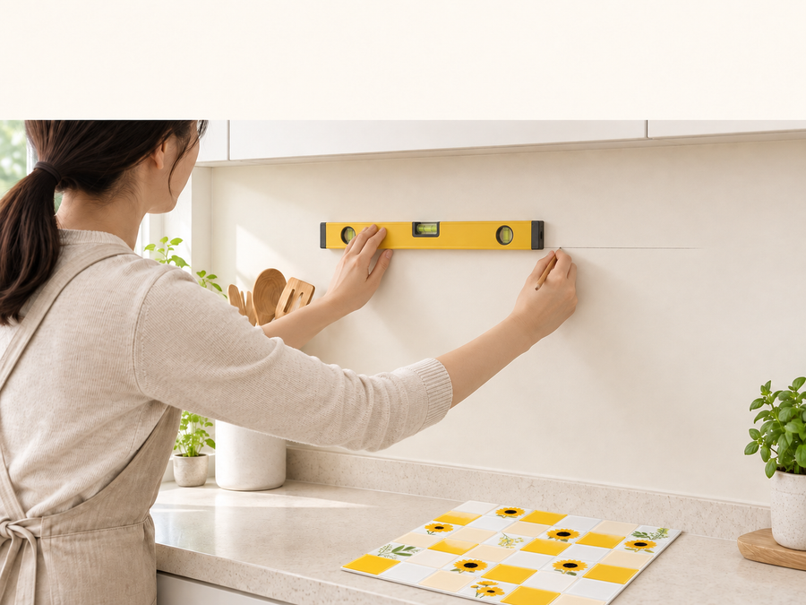 Sunflower Yellow installation: Measure and plan the tile layout.