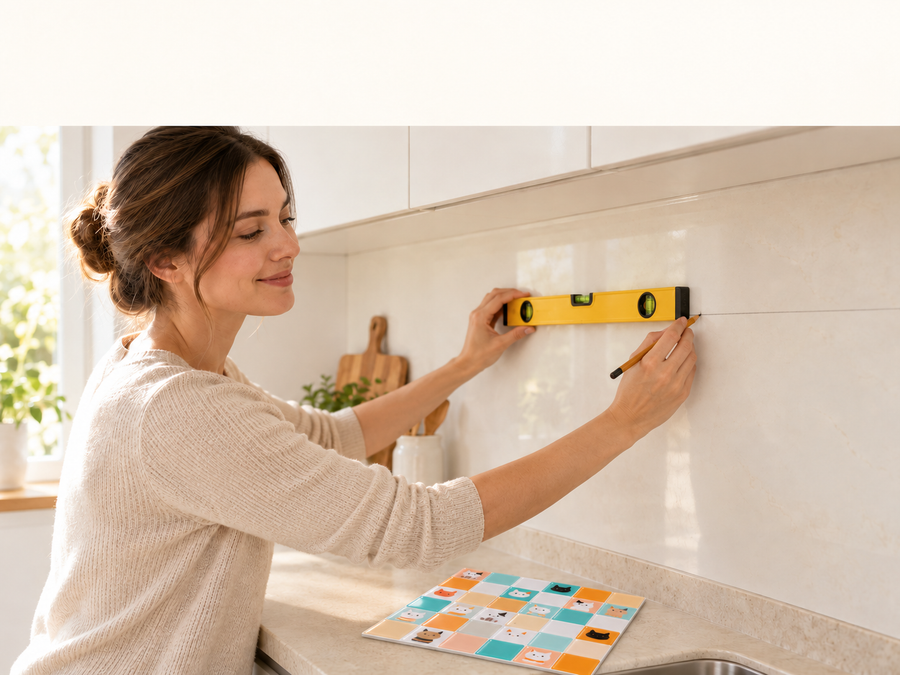 Playful Cats installation: Measure and plan the tile layout.