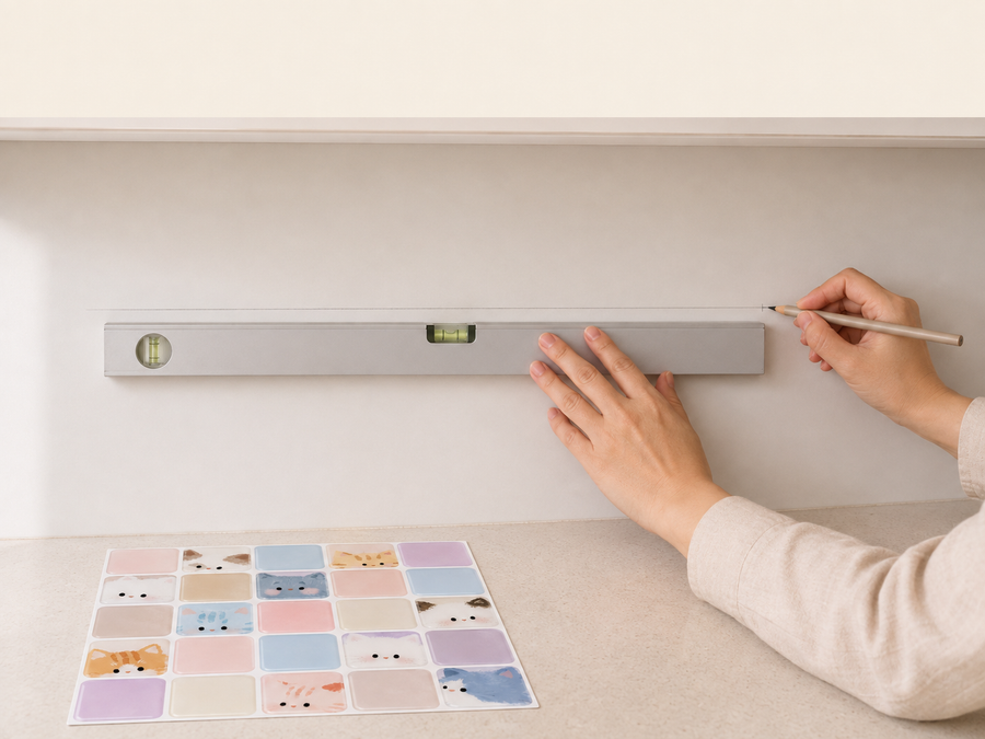 Pastel Cats installation: Measure and plan the tile layout.