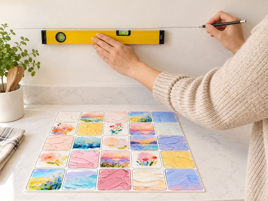 Pastel Watercolor installation: Measure and plan the tile layout.